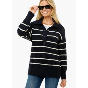 APIECE APART Tuckernuck SZ XS Navy And Cream Paloma Mock Sweater Cotton/Cashmere